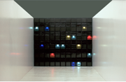 „Architektursituationen – Leuchten”, 2006, 38cm x 46cm x 12cm (10/1), battery, cables, acrylic glass, black varnish, wood